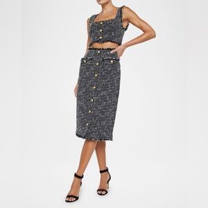 L'AGENCE Black and White Maylin Bralette Top & Matching Tai Tweed Midi Skirt Set